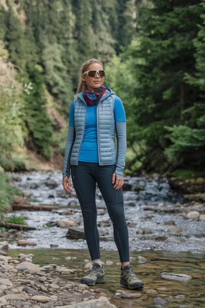 fall hiking outfit with leggings