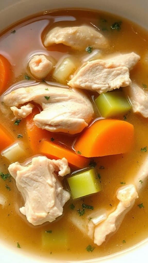 comforting chicken soup simmering
