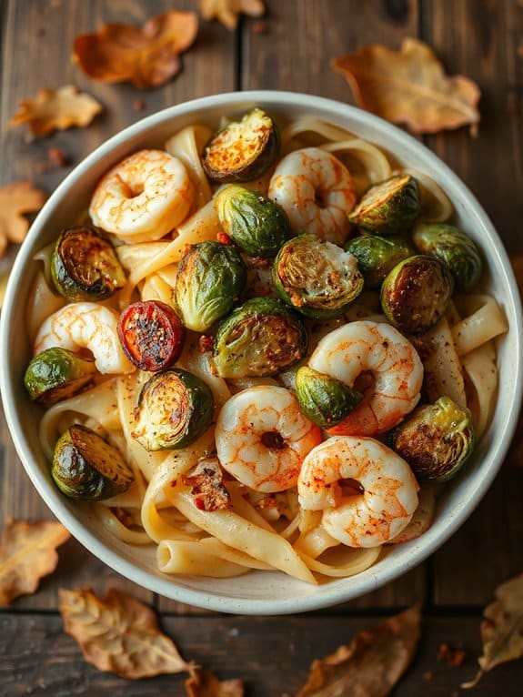 shrimp and brussels sprouts pasta