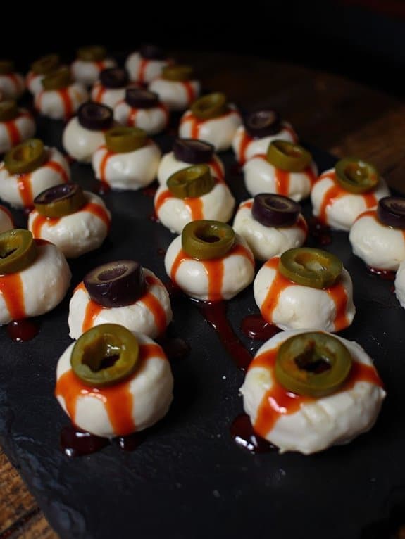 spooky cheesy eyeball snacks