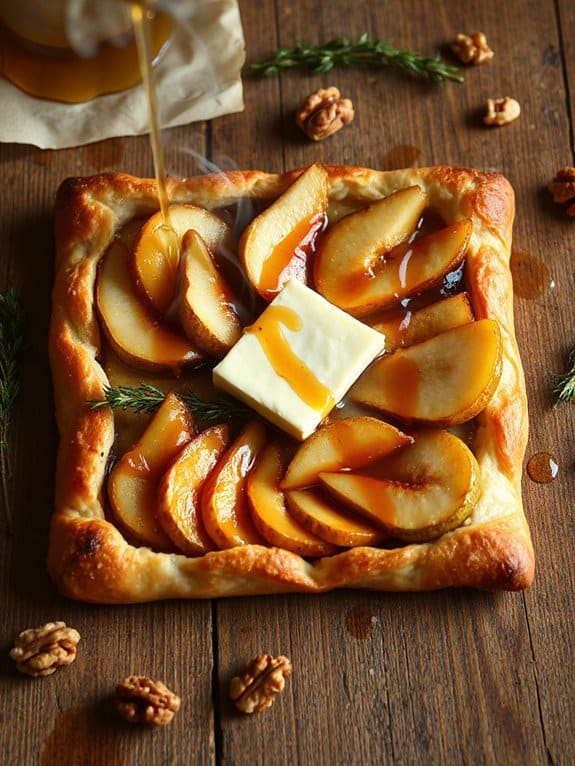 warm pear and cheese tart