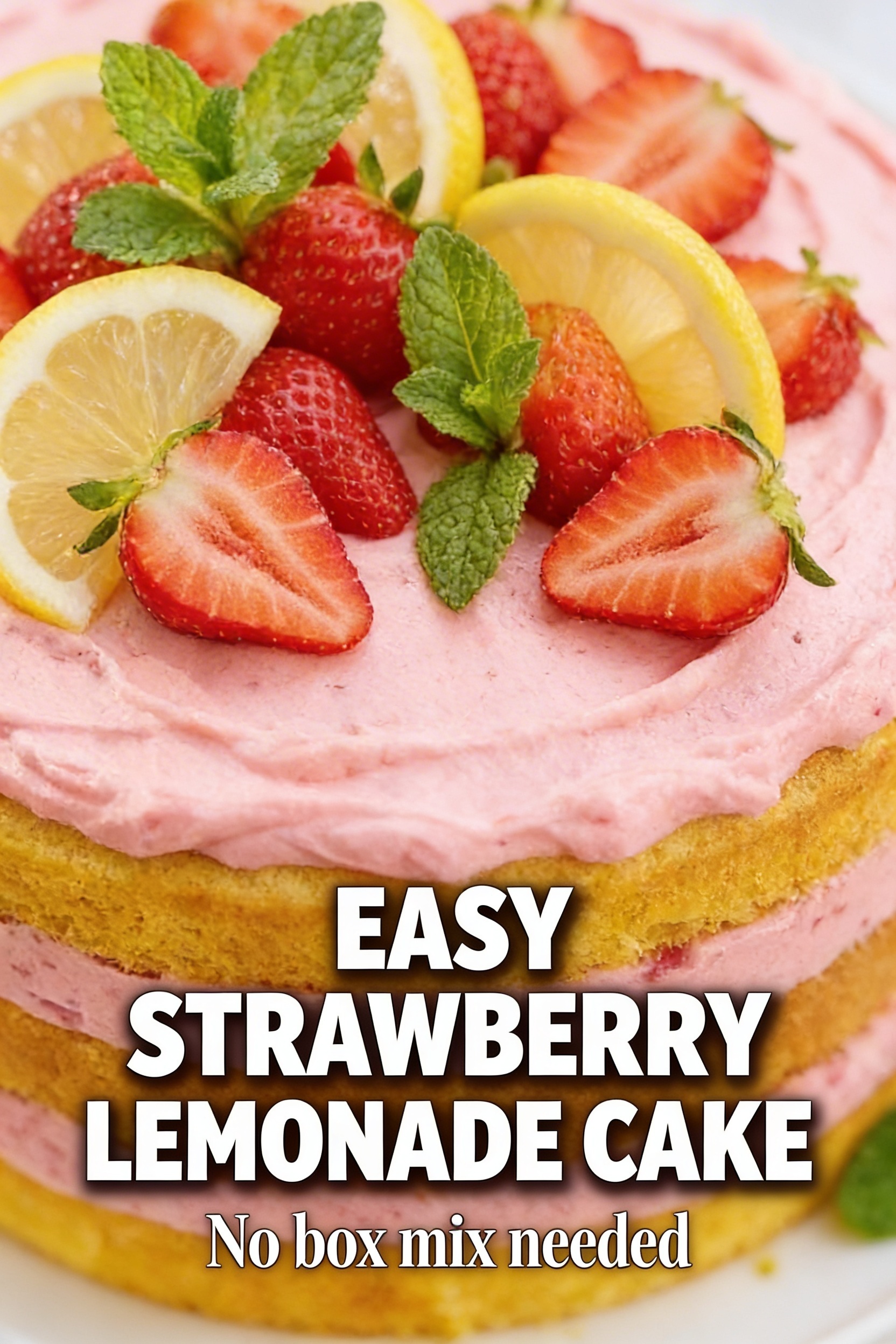 Easy Strawberry Lemonade Cake Recipe — Easy from Scratch Spring Baking for Pink Layer Cake Lovers