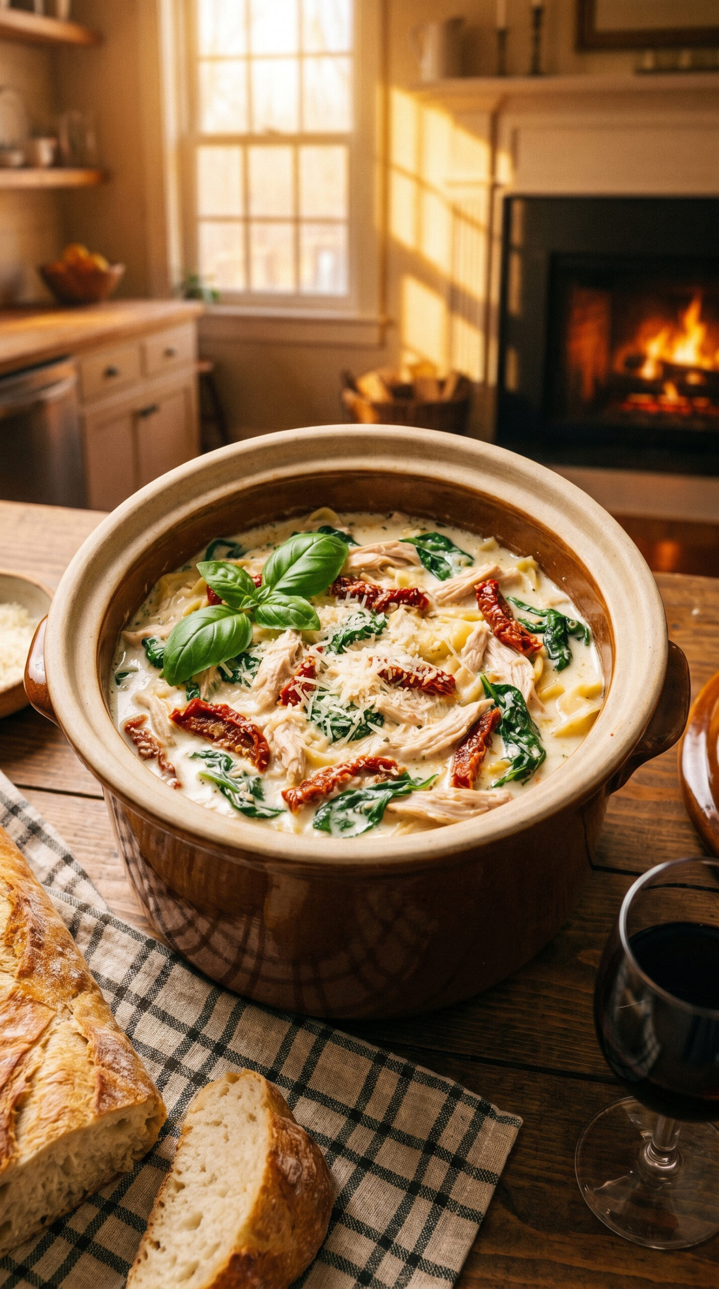 Crockpot Creamy Tuscan Chicken Pasta