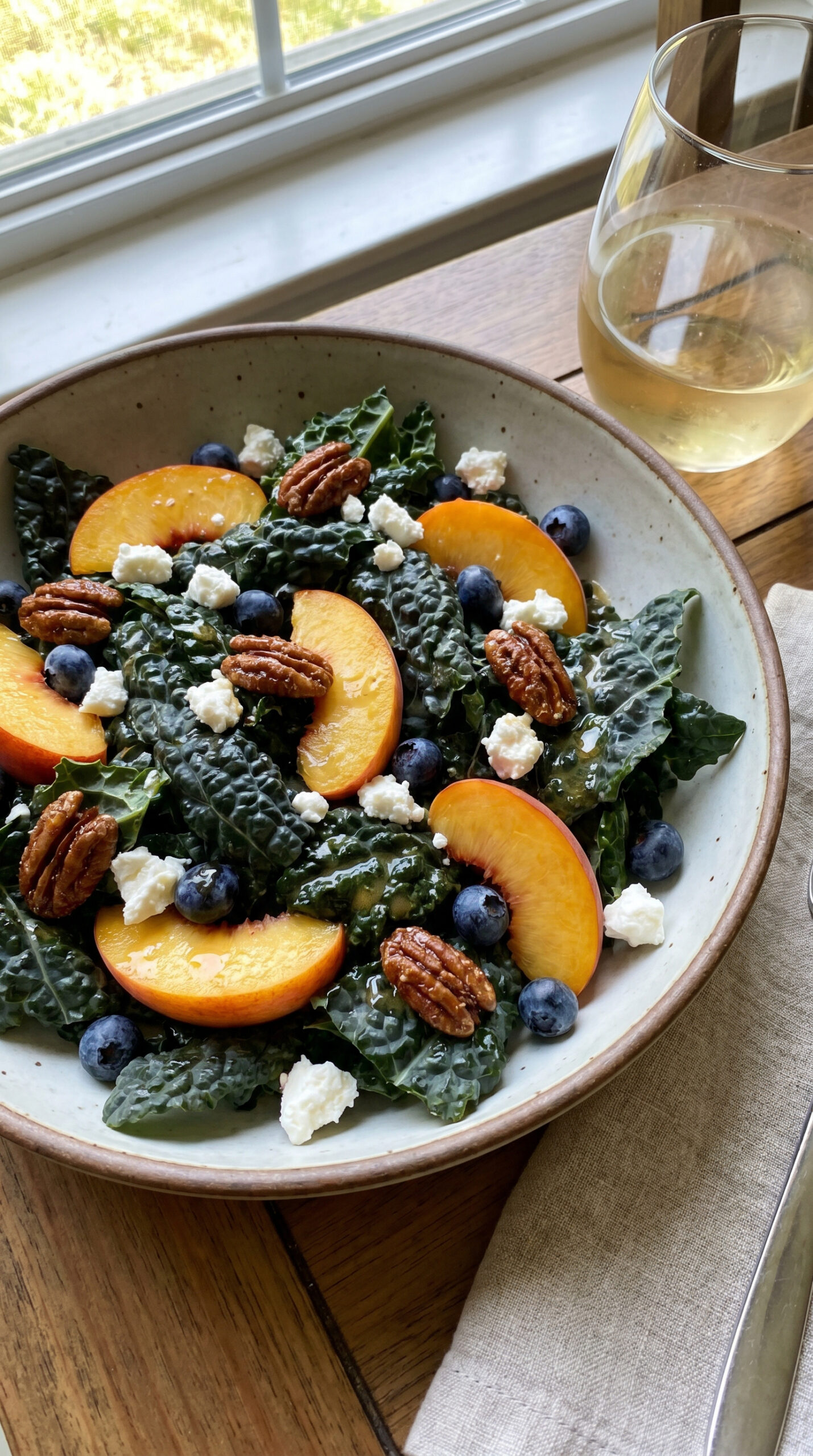 Peach Kale Blueberry Summer Salad