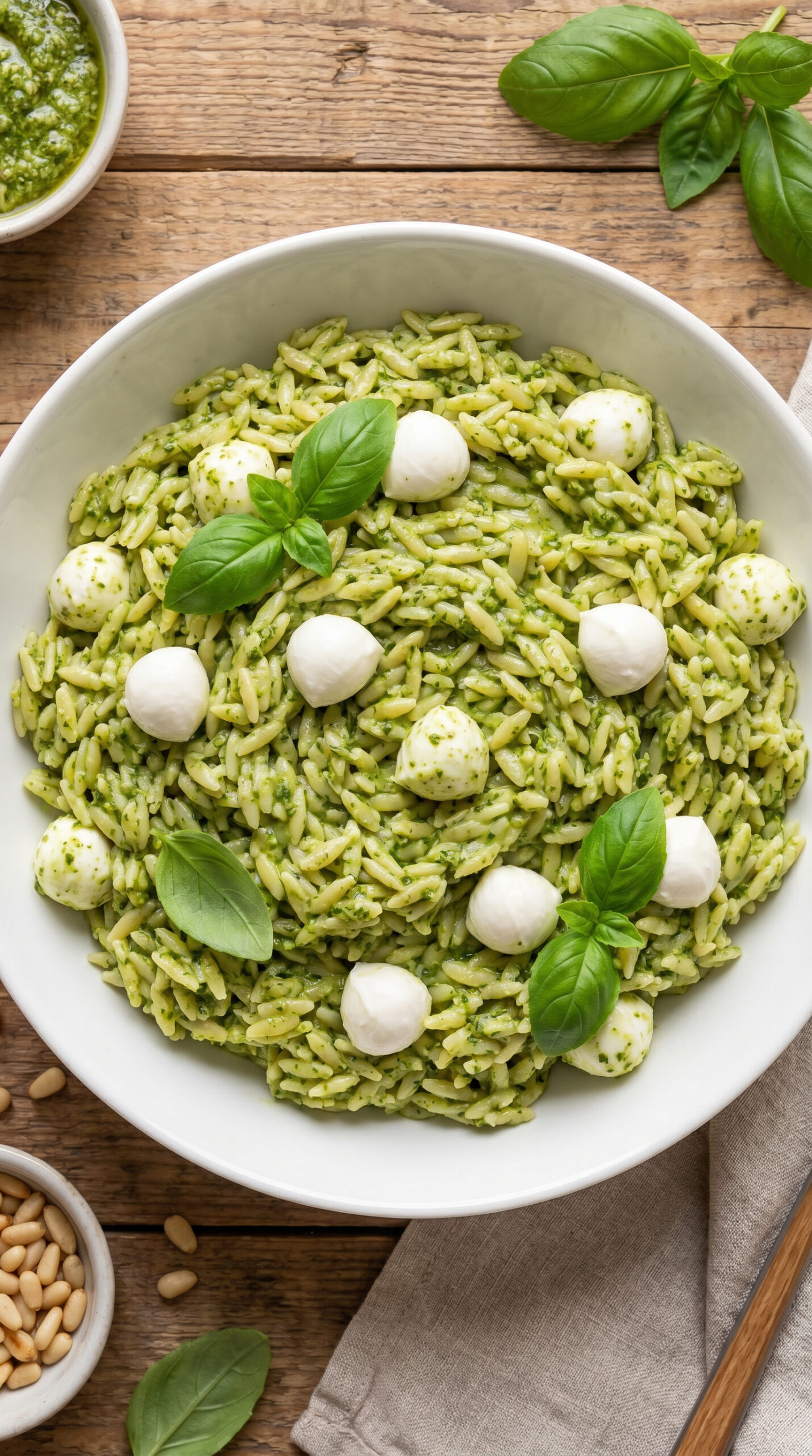 Cold Pesto Orzo Salad with Mozzarella