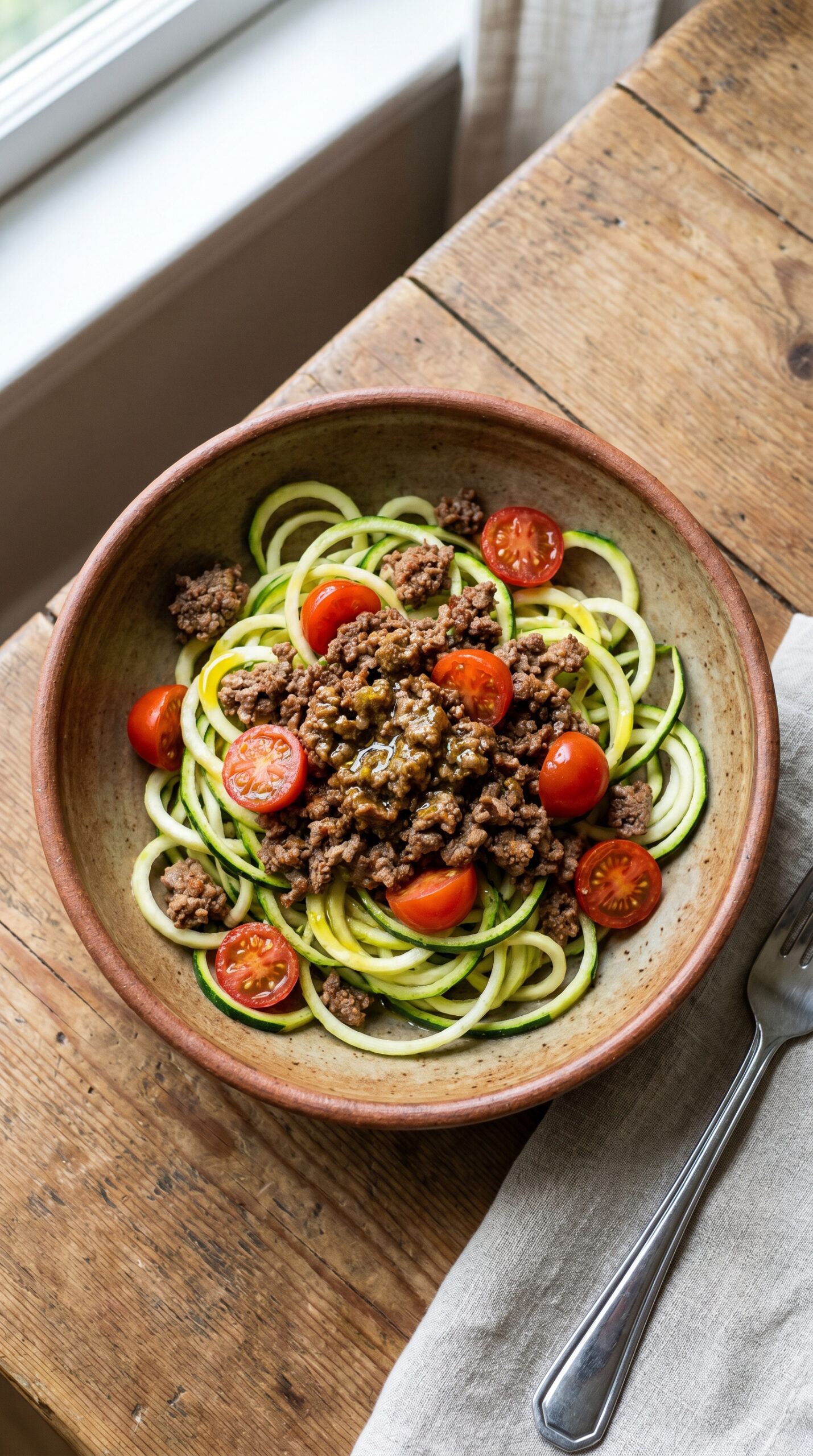 Zucchini Noodle Ground Beef Bowls