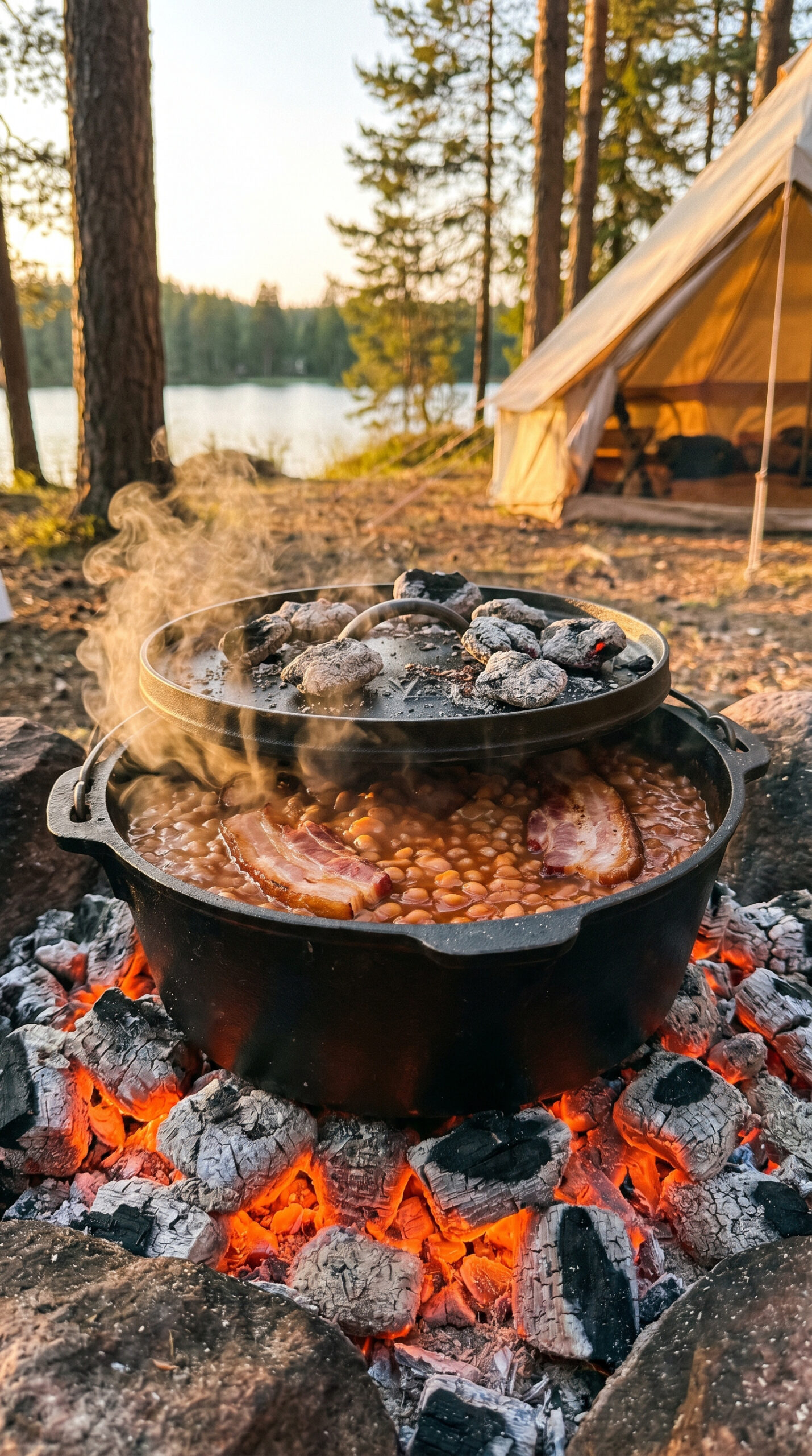 Dutch Oven Baked Beans with Bacon