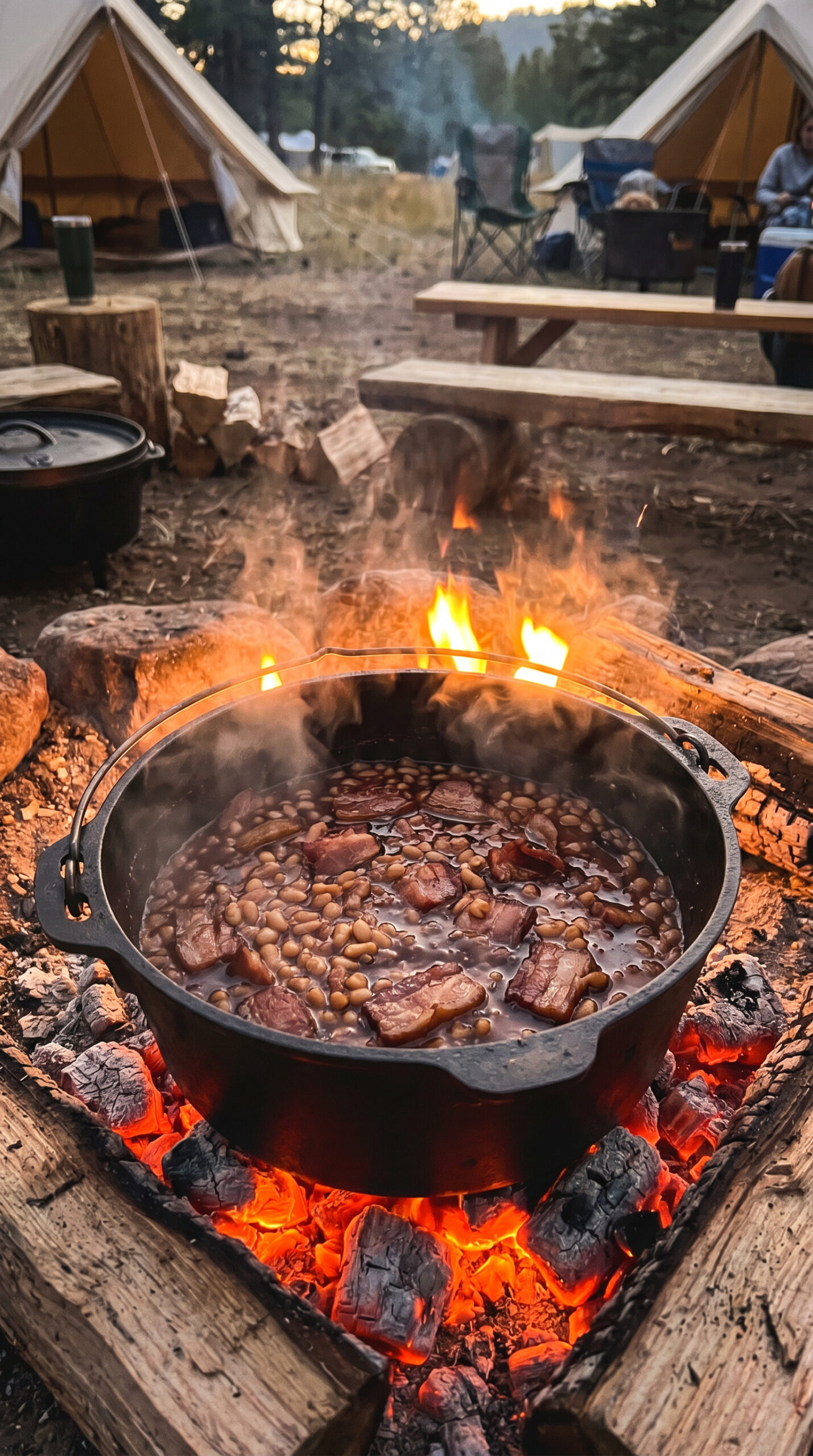 Dutch Oven Baked Beans with Bacon