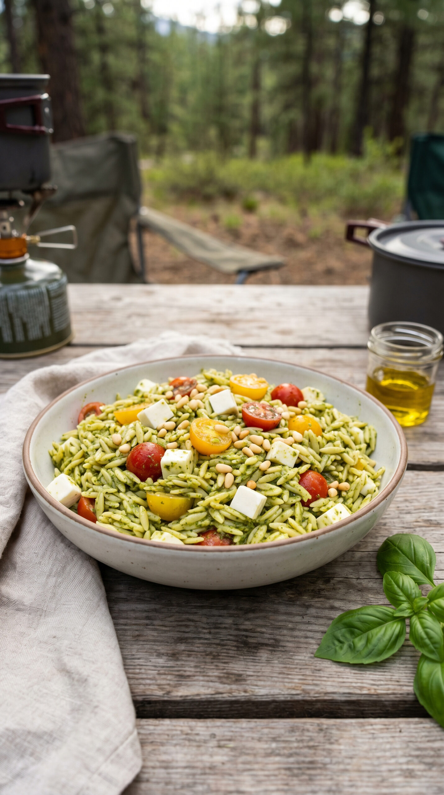 Cold Pesto Orzo Salad with Mozzarella