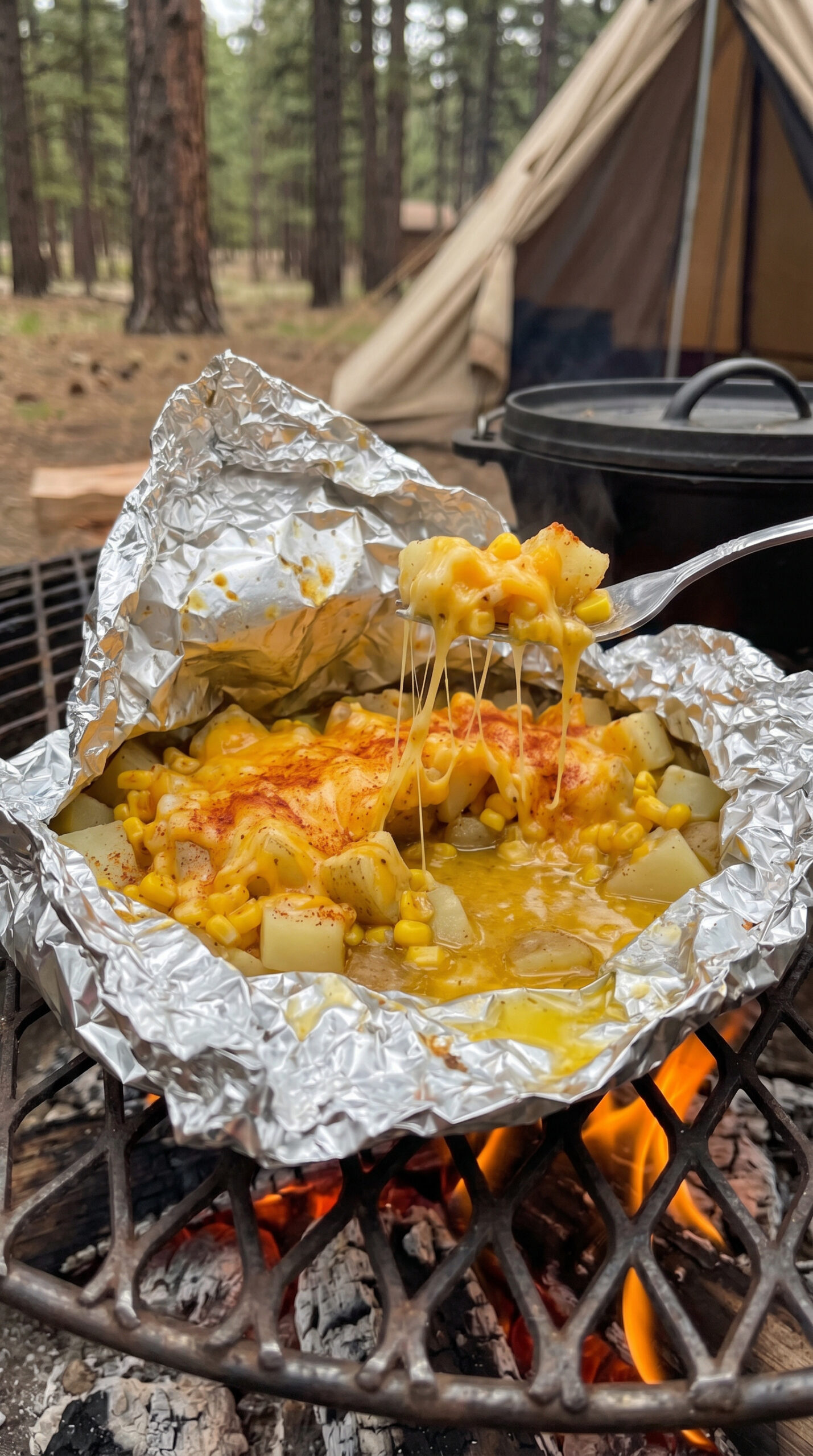 Grilled Cheesy Corn and Potato Packets