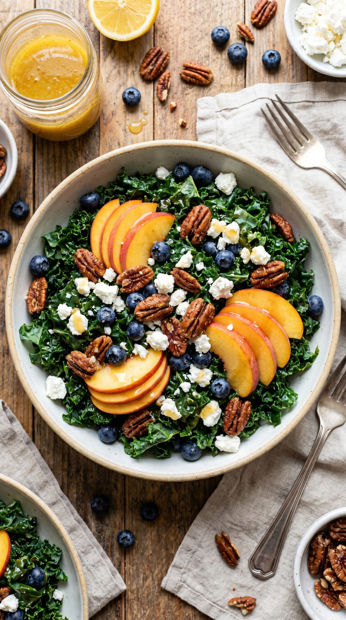 Peach Kale Blueberry Summer Salad