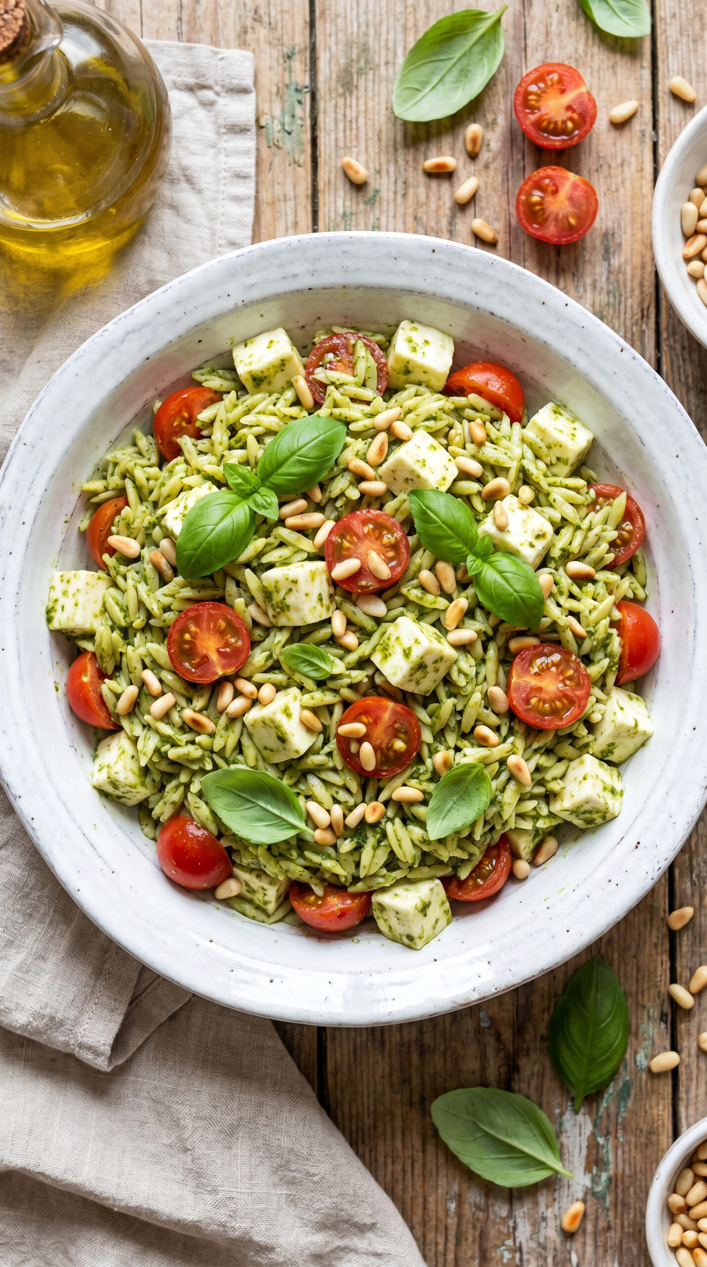 Cold Pesto Orzo Salad with Mozzarella