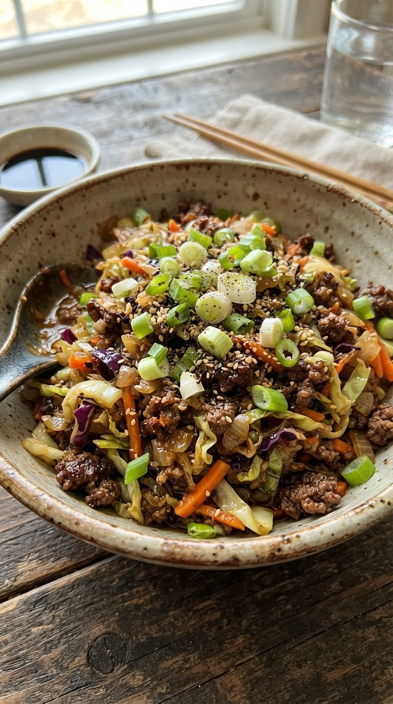 20 Minute Ground Beef Egg Roll in a Bowl
