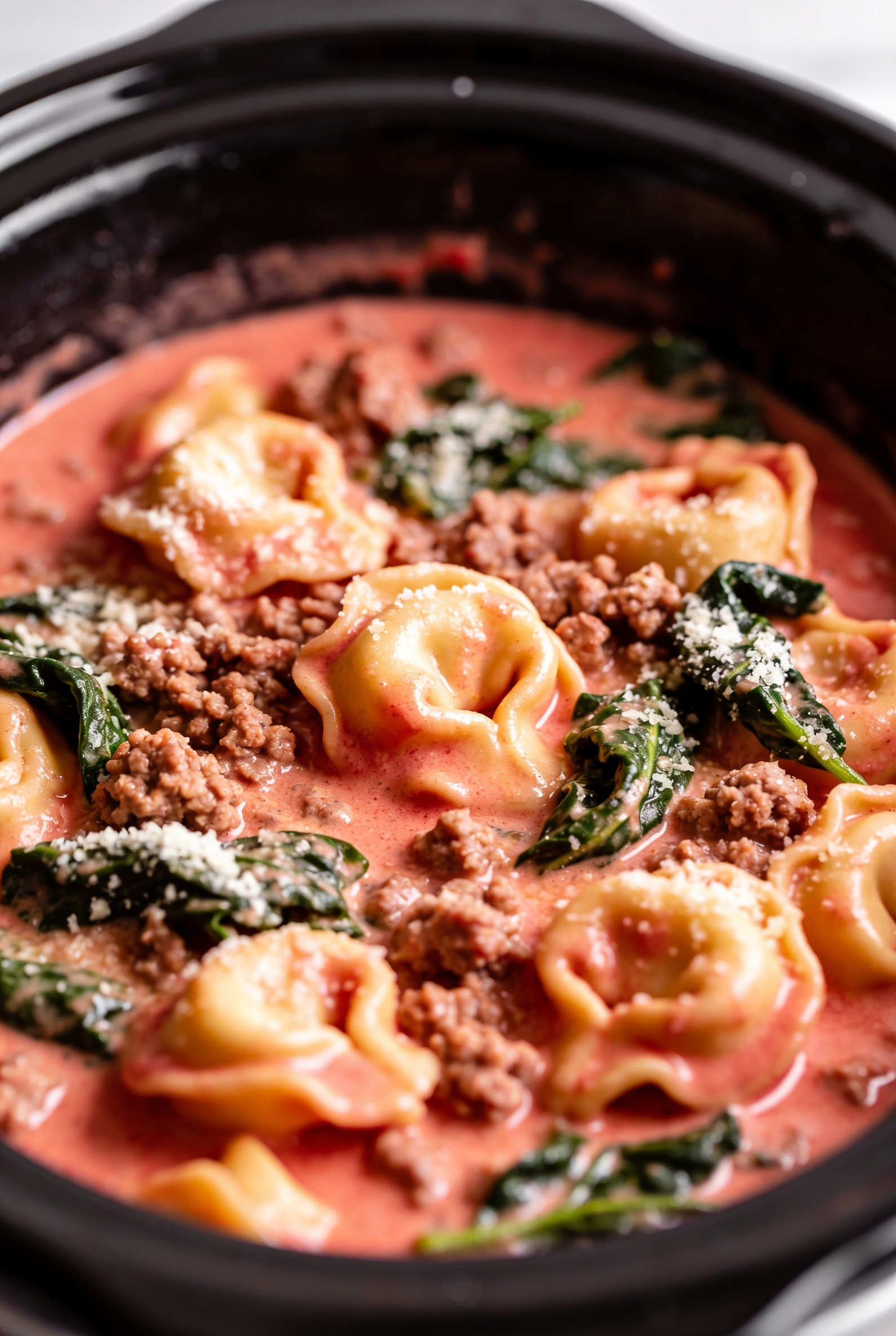 Crockpot Tortellini with Sausage, Spinach and Cream Cheese