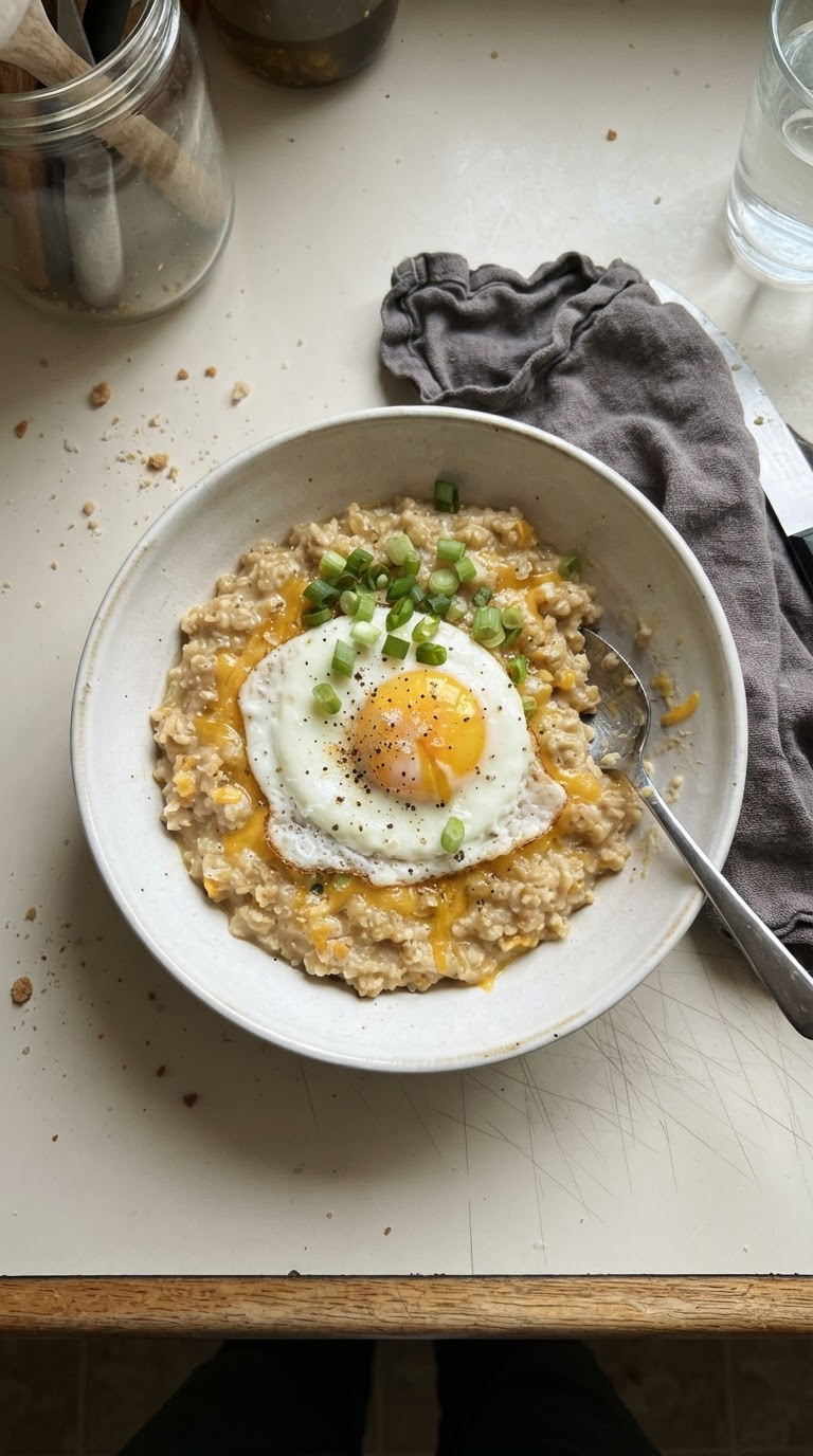 Savory Oats with a Fried Egg and Cheddar