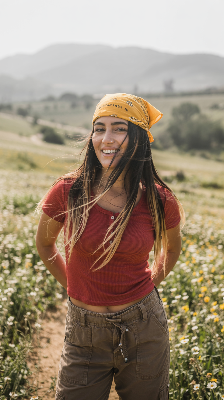 Cargo Pants and Henley Top and Bandana