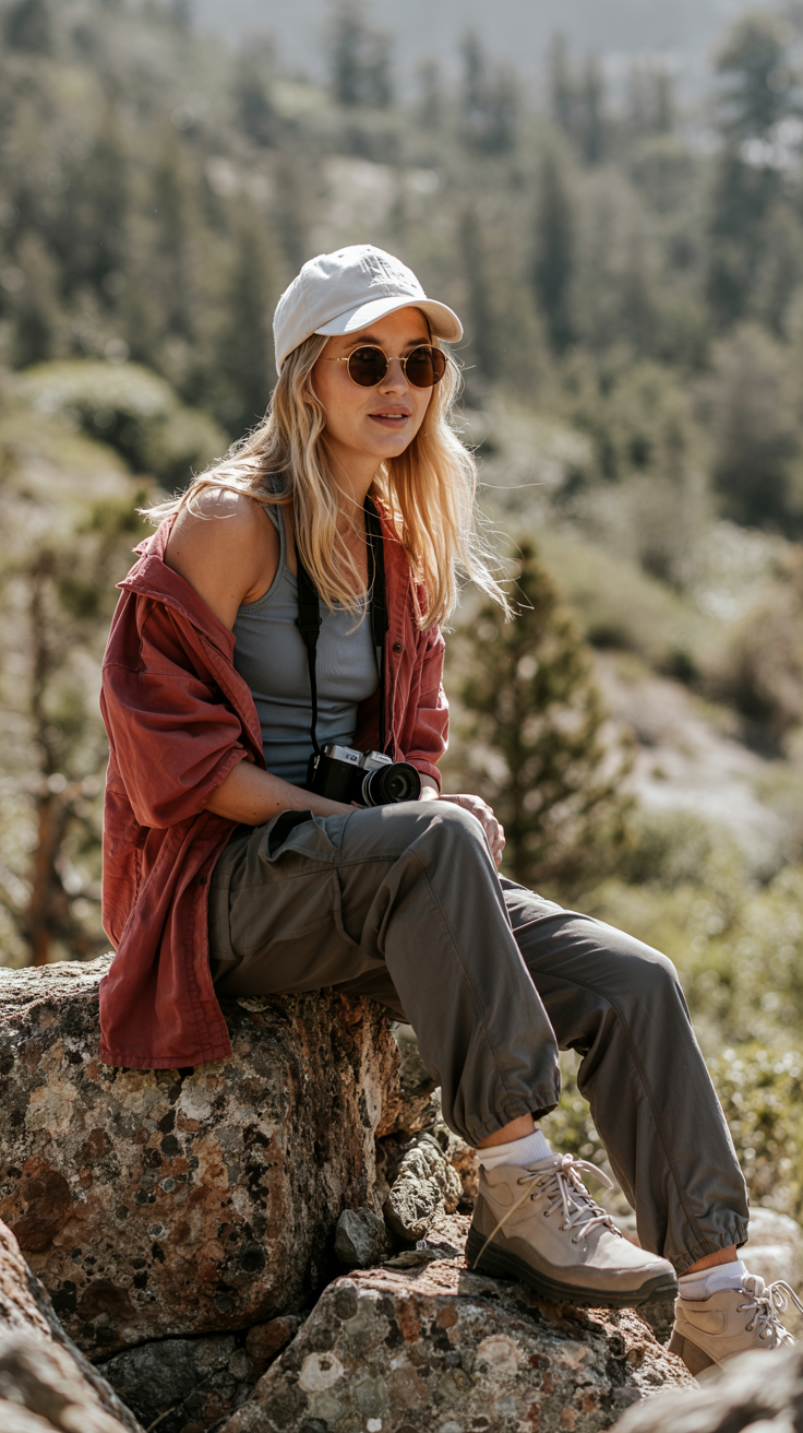 Cargo Pants and Oversized Button-Up and Tank