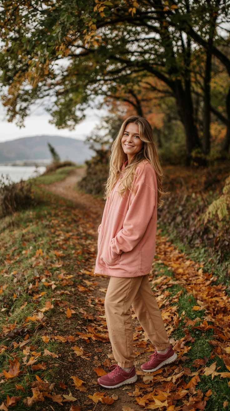 Cargo Pants and Zip-Up Fleece and Trail Runners