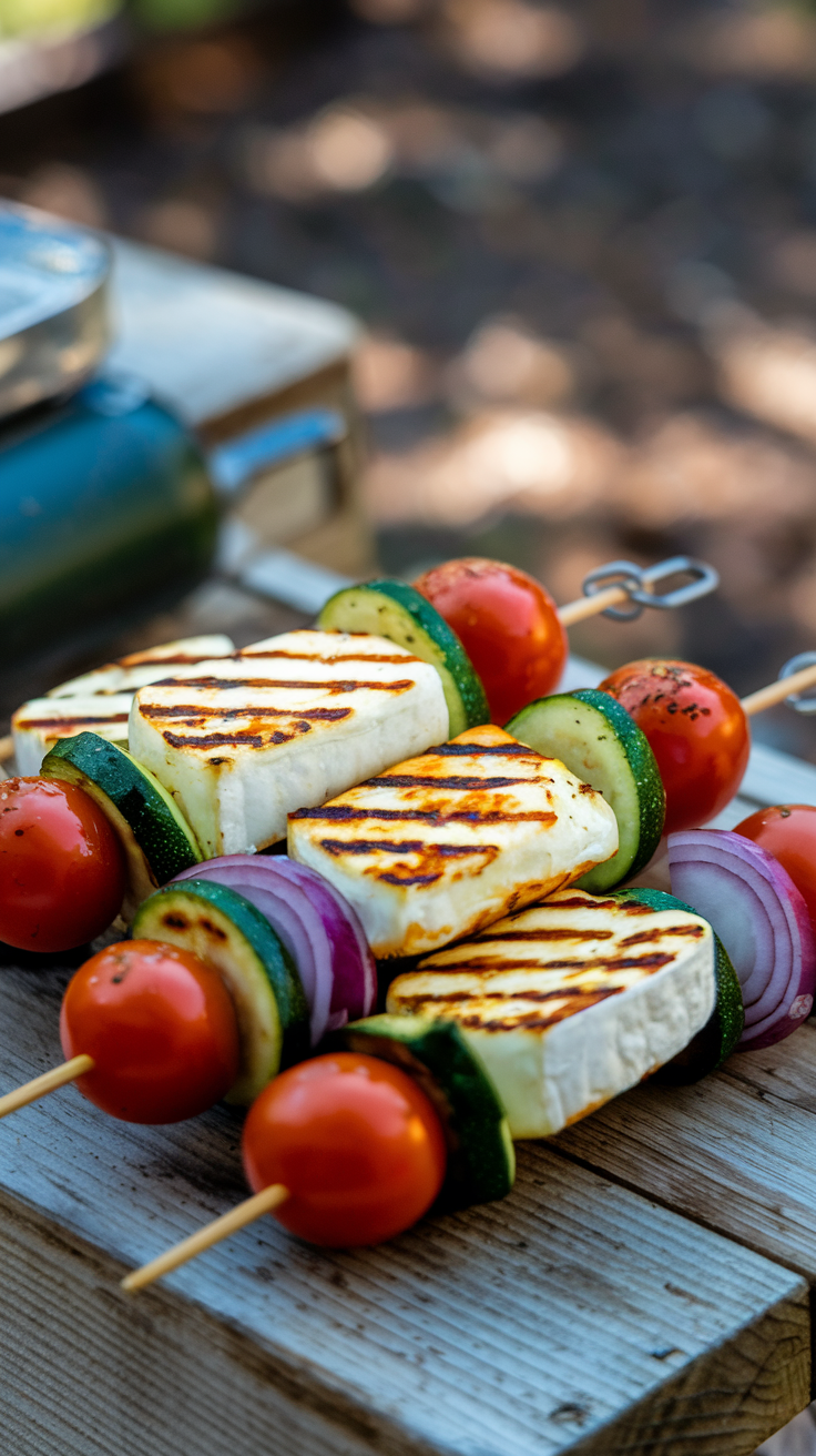 Grilled Halloumi and Veggie Skewers