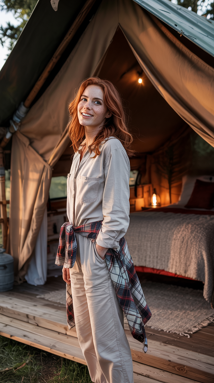 Jumpsuit and Flannel Around the Waist