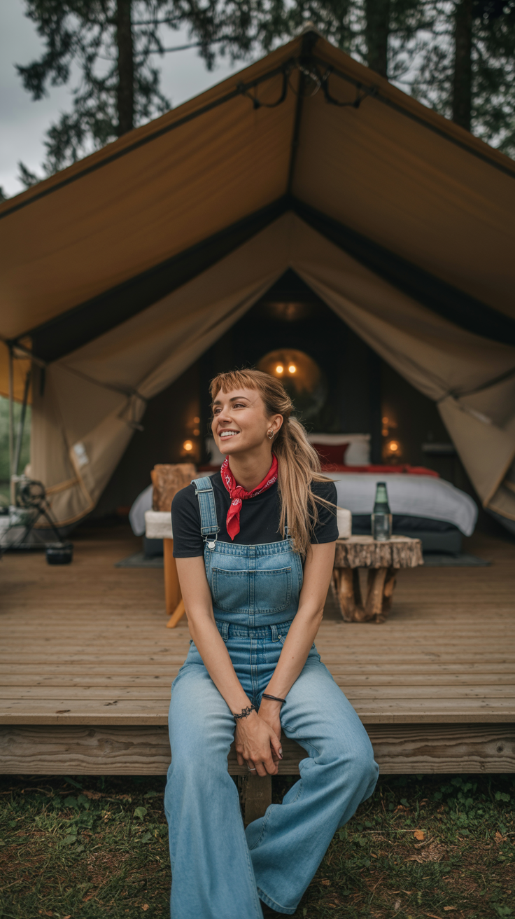 Overalls and Crop Tee and Bandana