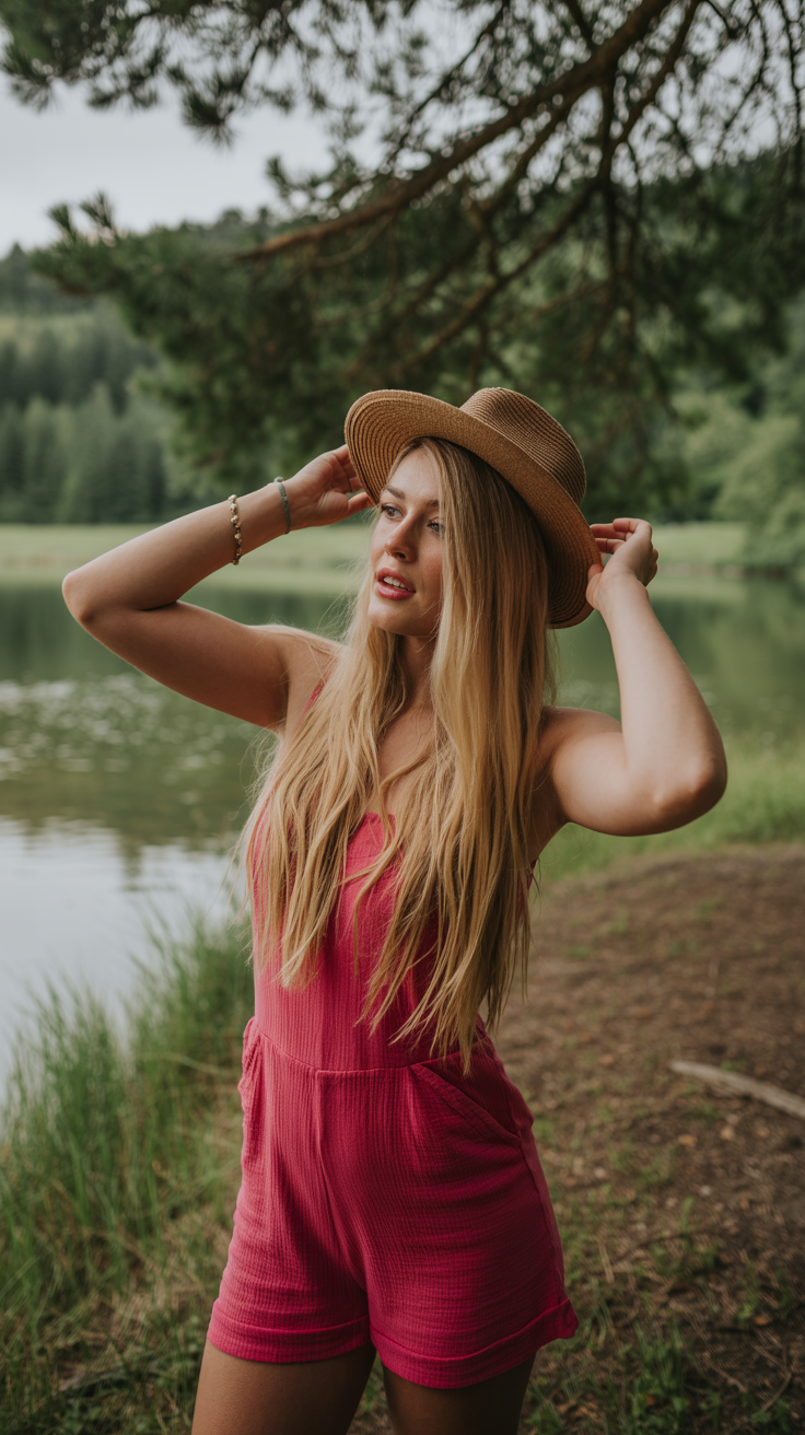 Romper and Straw Hat