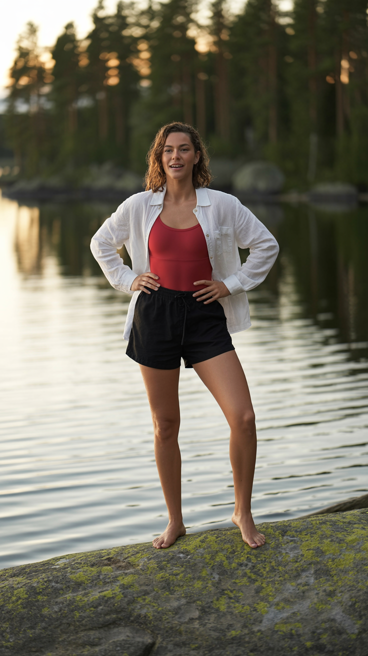 Swimsuit and Linen Button-Up